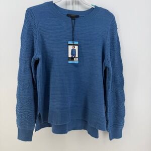 Christian Siriano Sweater Womens Large‎ Blue Pointelle Sleeve Pullover Soft Boho